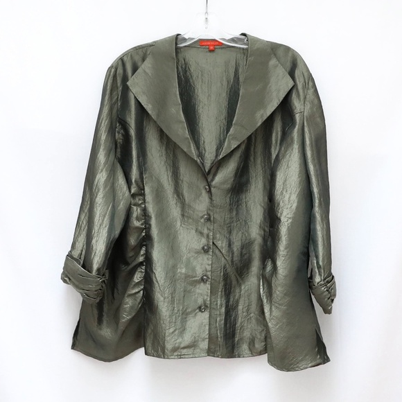 Jane Blue taffeta jacket blazer iridescent green plus size 3X evening shiny fall - Picture 1 of 8